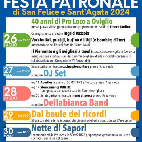 Dal 26 al 31 luglio 6 giorni di festa a Oviglio tra musica, buon cibo ed eventi per tutte le età
