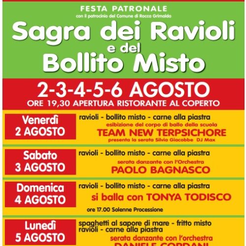 Dal 2 al 6 agosto a San Giacomo di Rocca Grimalda torna la Sagra dei Ravioli e del Bollito Misto