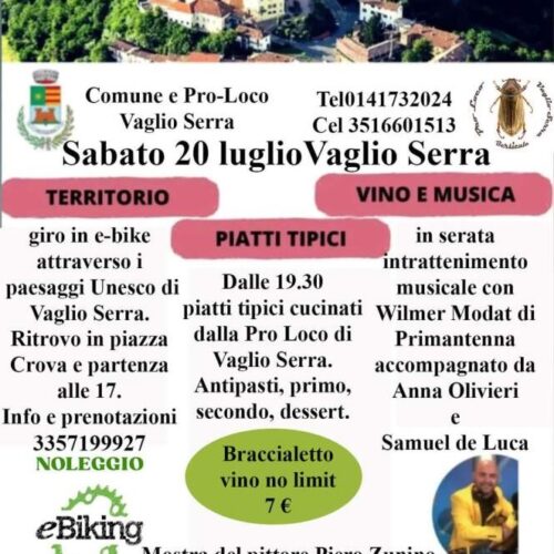 Giro in e-bike tra i paesaggi Unesco, piatti tipici e musica sabato 20 luglio a Vaglio Serra