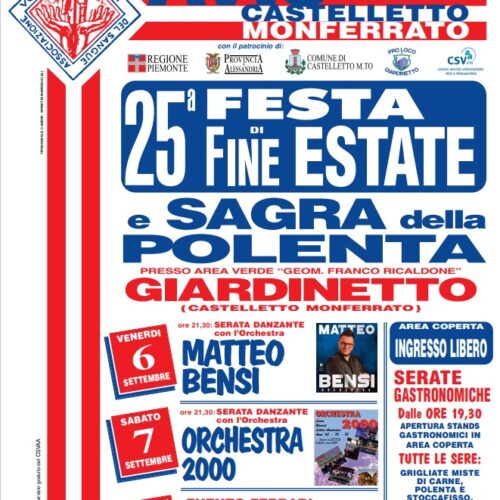 Dal 6 settembre la sagra della polenta a Giardinetto. Domenica 8 settembre speciale evento Ferrari