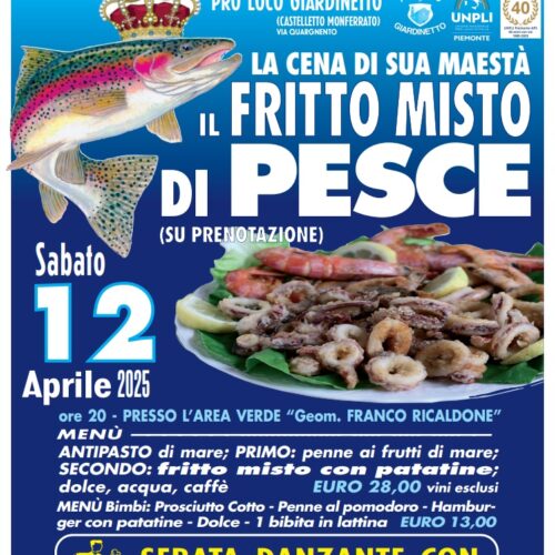 A Giardinetto torna la cena “di sua maestà il fritto misto di pesce”: appuntamento il 12 aprile