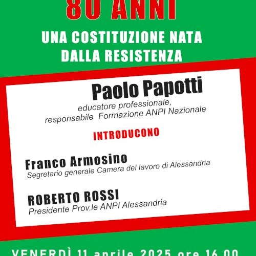 L’11 aprile ad Alessandria incontro sulla Costituzione con Paolo Papotti