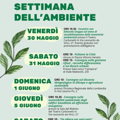 Dal 30 maggio la “Settimana dell’Ambiente” a Broni