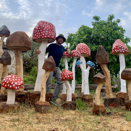 L’artista Michel Vecchi trasforma alberi pericolanti in funghi giganti