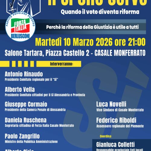 Referendum Giustizia: martedì a Casale incontro pubblico per il Sì con il ministro Zangrillo e Alberto Cirio