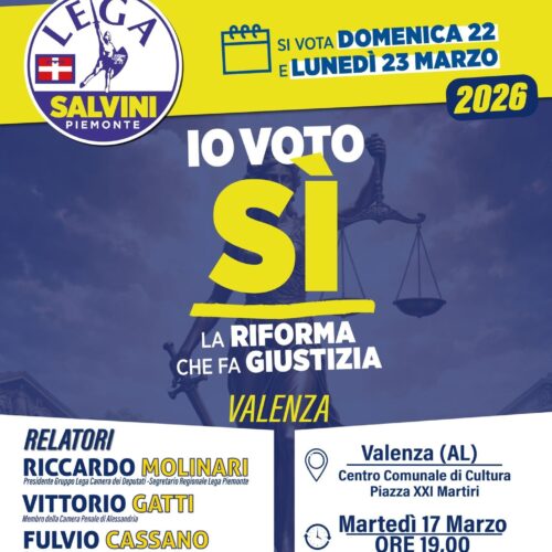 Referendum sulla Giustizia: martedì 17 marzo a Valenza incontro della Lega per il Sì