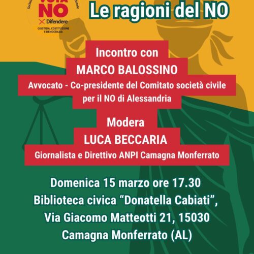 Referendum Giustizia: domenica a Camagna Monferrato incontro del Comitato per il No