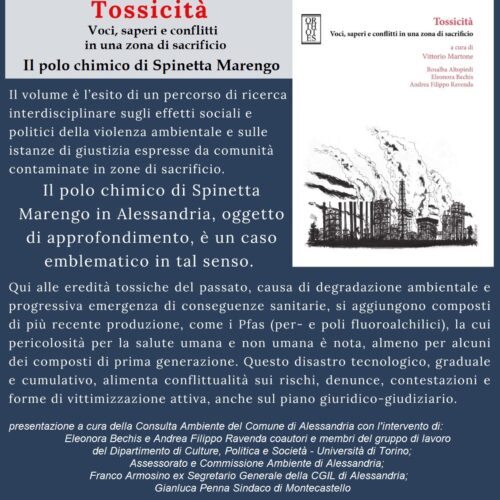 “Tossicità”: oggi la presentazione del libro sul Polo chimico di Spinetta