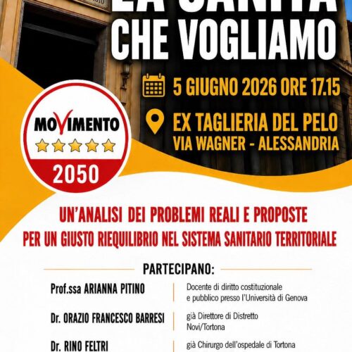 Sanità pubblica: venerdì ad Alessandria incontro del M5s con esperti e professionisti