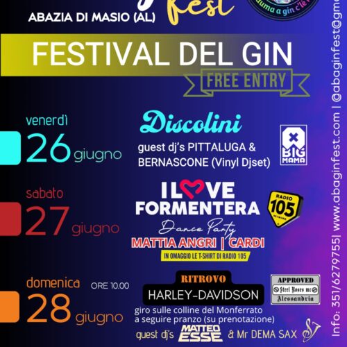 Abagin Fest: alla  Casa del Popolo di Abazia di Masio tre giorni dedicati al gin, alla musica e al divertimento