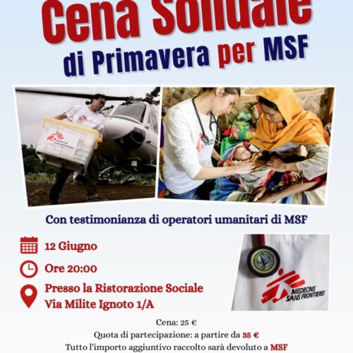 Cena solidale per Medici Senza Frontiere: il 12 giugno ad Alessandria una serata tra solidarietà e testimonianze