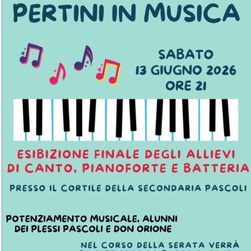 Pertini in Musica”: sabato 13 giugno il concerto di fine anno degli alunni dell’Istituto Comprensivo