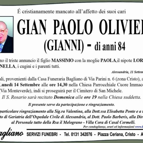 È mancato l’ex assessore Gianni Olivieri