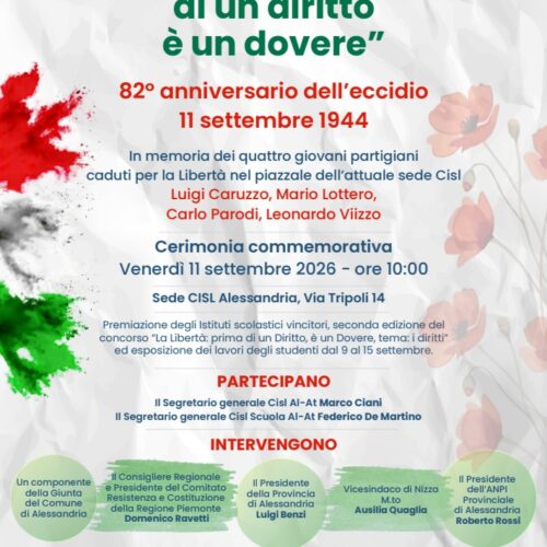 Venerdì 11 settembre la Cisl Alessandria ricorda i quattro partigiani uccisi in via Tripoli 82 anni fa